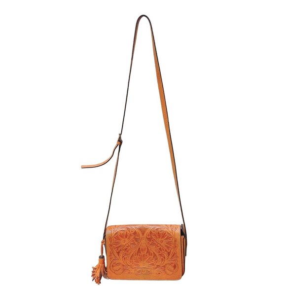 Vintage Bolsa Canela Embossed Leather Crossbody Bag With Floral Design - Picture 2 of 9